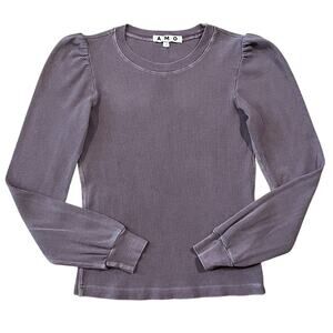 Amo Girly Thermal Waffle Knit Long Sleeve Puff Sleeve Purple Size Small